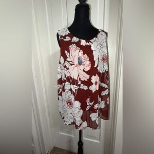 Apt. 9 Floral Sleeveless Top - Burgundy and White